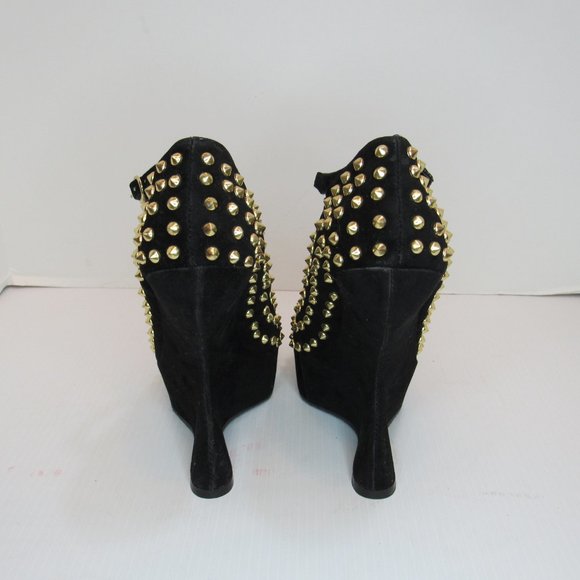 Steve Madden Gammblee Black Gold Studded Wedge Platform Heels - Picture 4 of 8